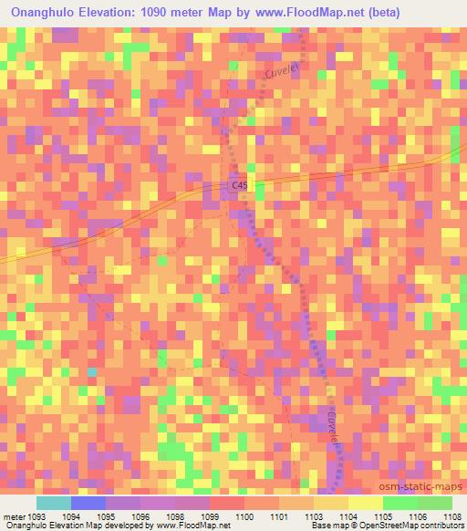 Onanghulo,Namibia Elevation Map
