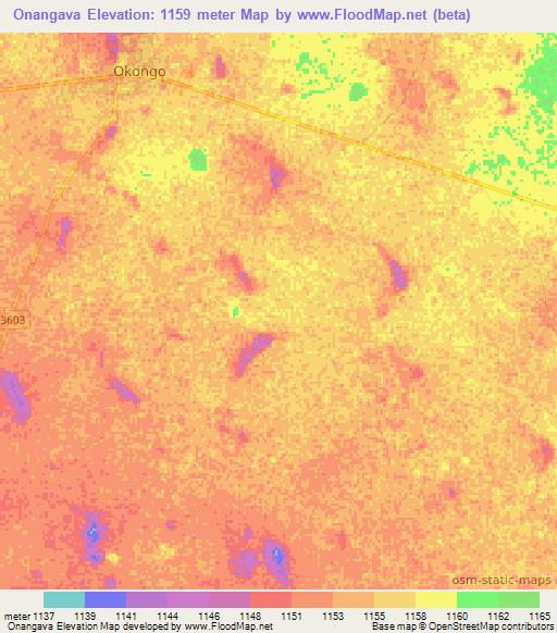 Onangava,Namibia Elevation Map