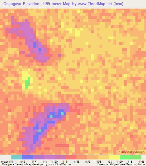 Onangava,Namibia Elevation Map