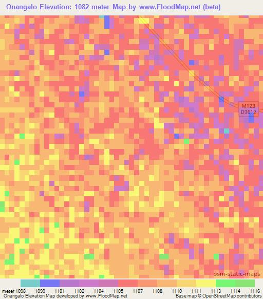 Onangalo,Namibia Elevation Map