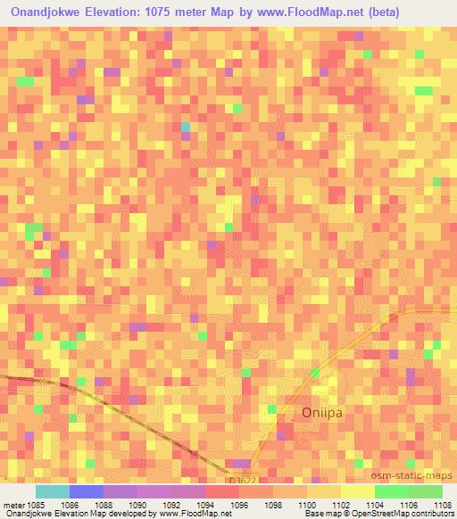 Onandjokwe,Namibia Elevation Map