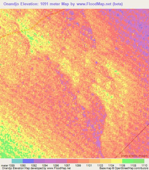 Onandjo,Namibia Elevation Map