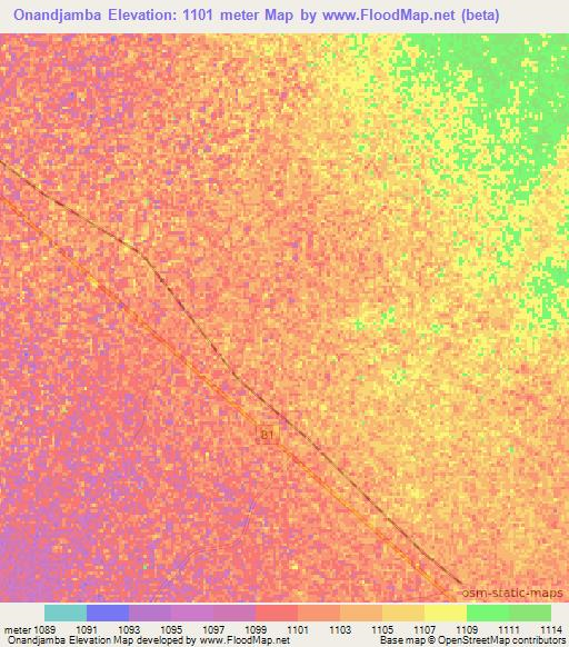 Onandjamba,Namibia Elevation Map