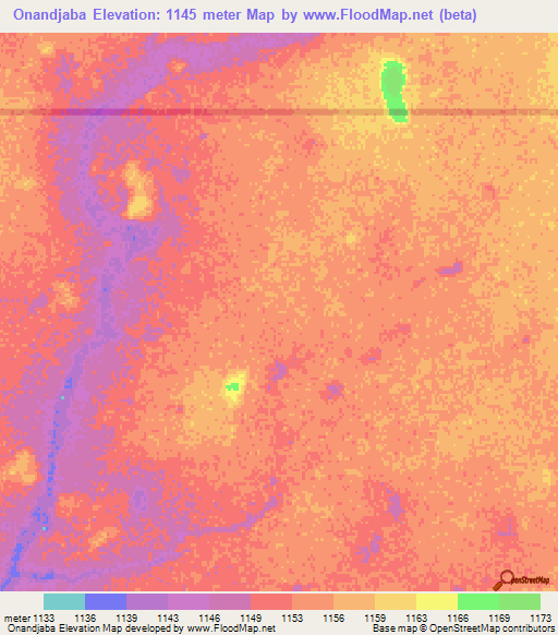 Onandjaba,Namibia Elevation Map