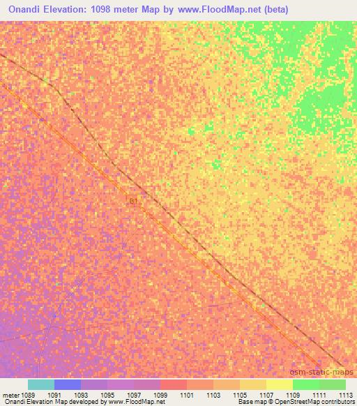 Onandi,Namibia Elevation Map