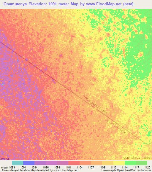Onamutenya,Namibia Elevation Map