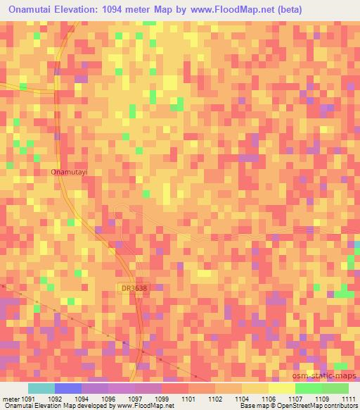 Onamutai,Namibia Elevation Map