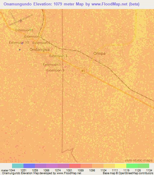 Onamungundo,Namibia Elevation Map