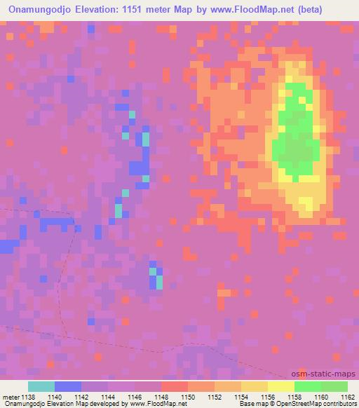Onamungodjo,Namibia Elevation Map