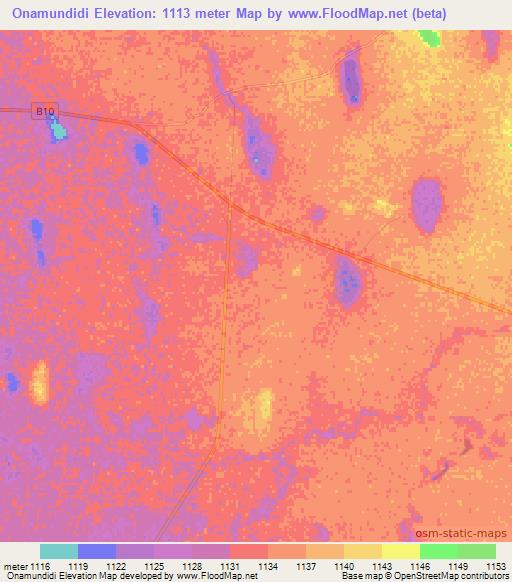 Onamundidi,Namibia Elevation Map