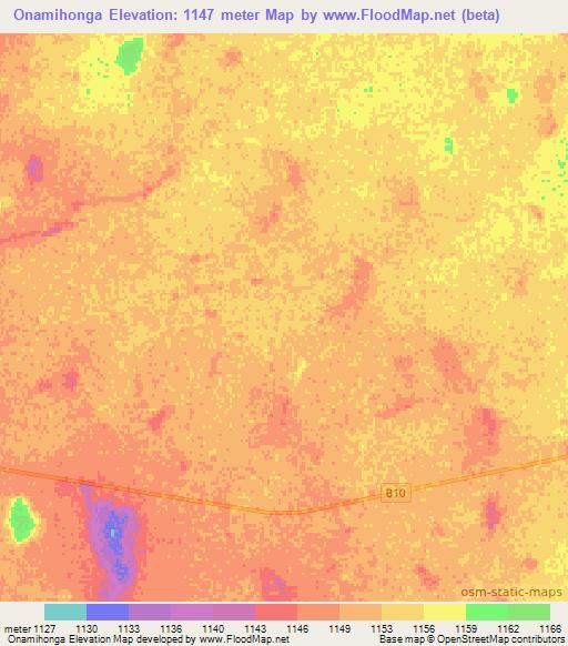 Onamihonga,Namibia Elevation Map