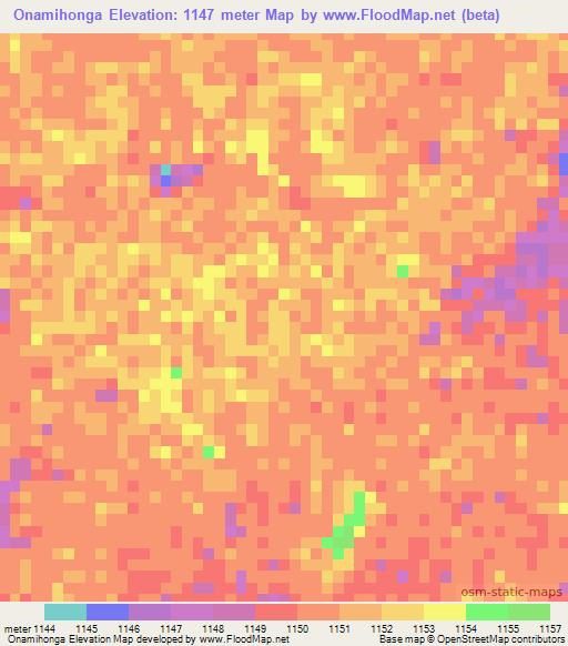 Onamihonga,Namibia Elevation Map