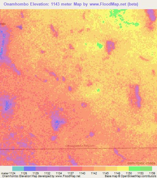 Onamhombo,Namibia Elevation Map