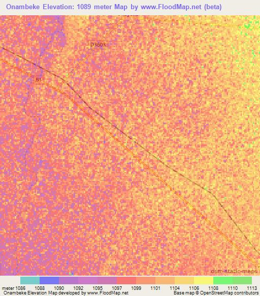 Onambeke,Namibia Elevation Map