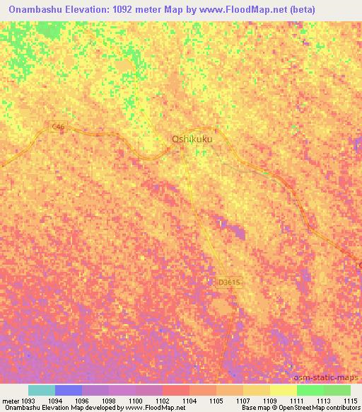 Onambashu,Namibia Elevation Map