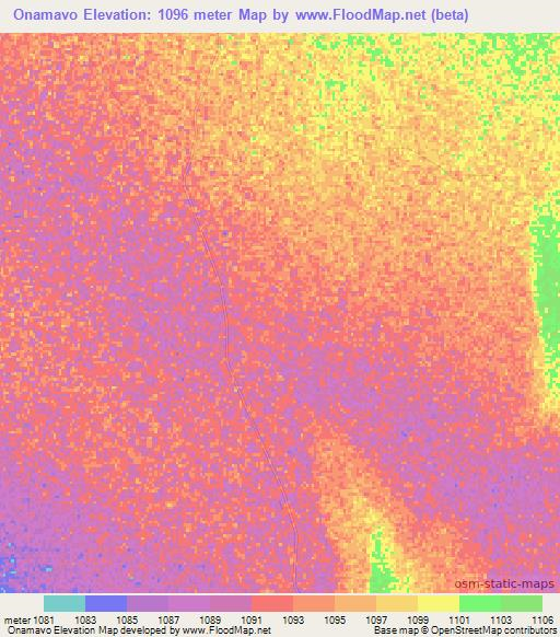 Onamavo,Namibia Elevation Map