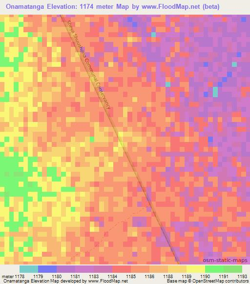 Onamatanga,Namibia Elevation Map