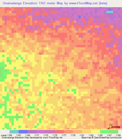 Onamatanga,Namibia Elevation Map