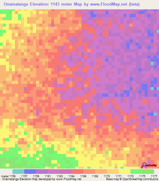Onamatanga,Namibia Elevation Map