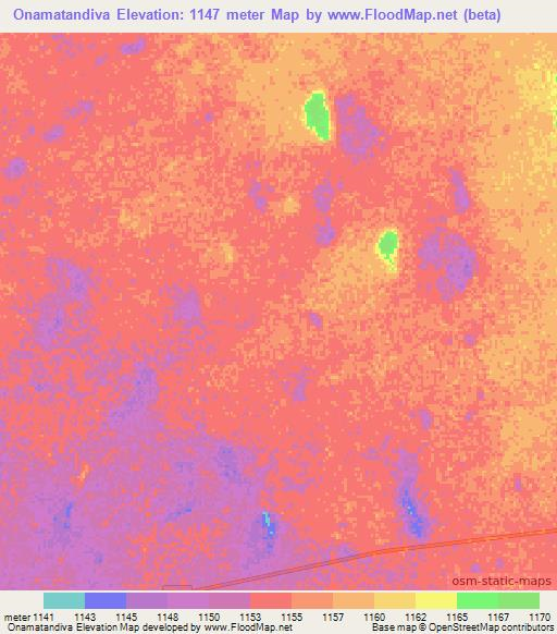 Onamatandiva,Namibia Elevation Map
