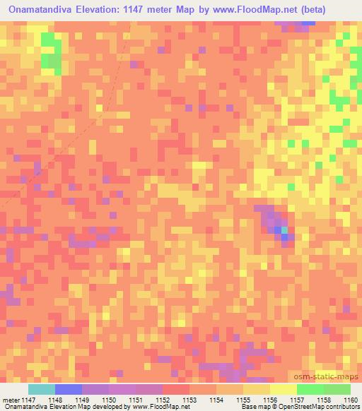 Onamatandiva,Namibia Elevation Map