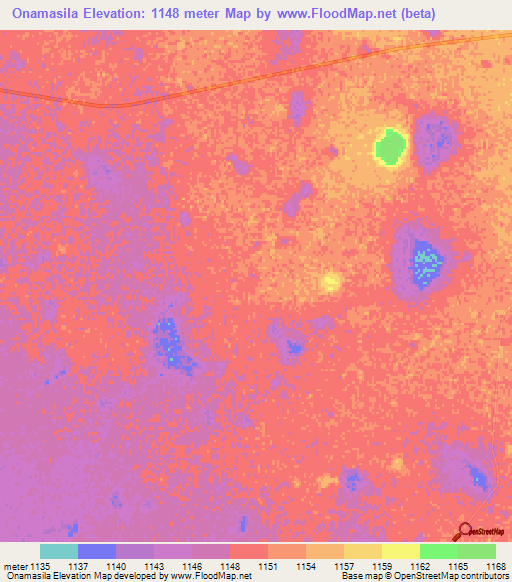 Onamasila,Namibia Elevation Map