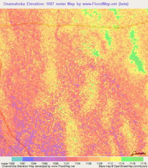 Onamahoka,Namibia Elevation Map