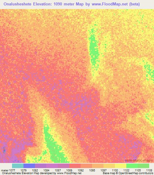 Onalusheshete,Namibia Elevation Map