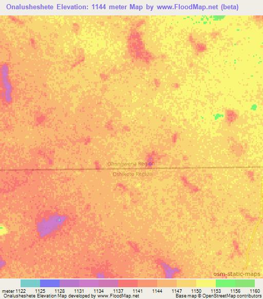 Onalusheshete,Namibia Elevation Map
