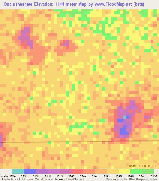 Onalusheshete,Namibia Elevation Map