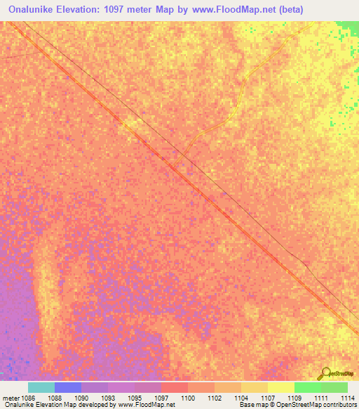 Onalunike,Namibia Elevation Map