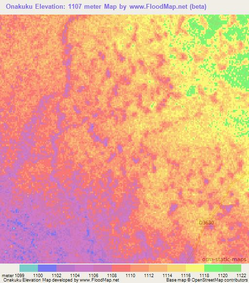 Onakuku,Namibia Elevation Map