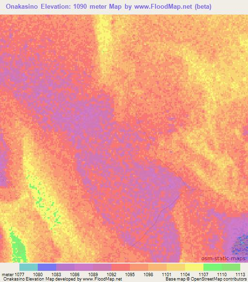 Onakasino,Namibia Elevation Map