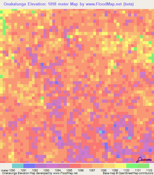 Onakalunga,Namibia Elevation Map