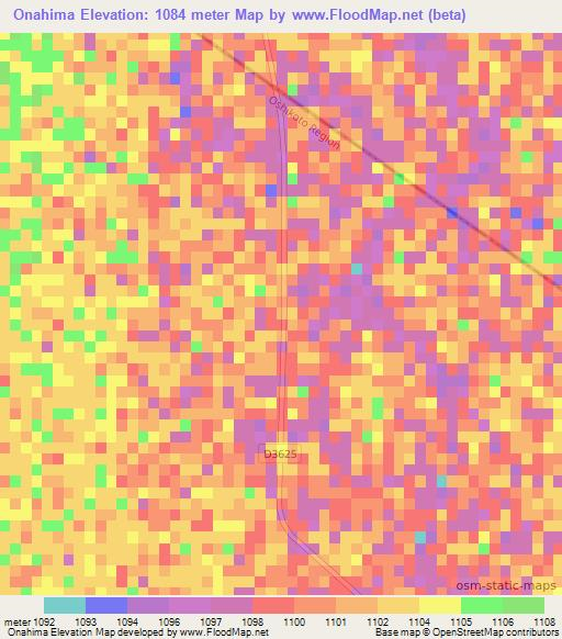 Onahima,Namibia Elevation Map