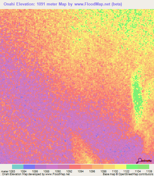 Onahi,Namibia Elevation Map