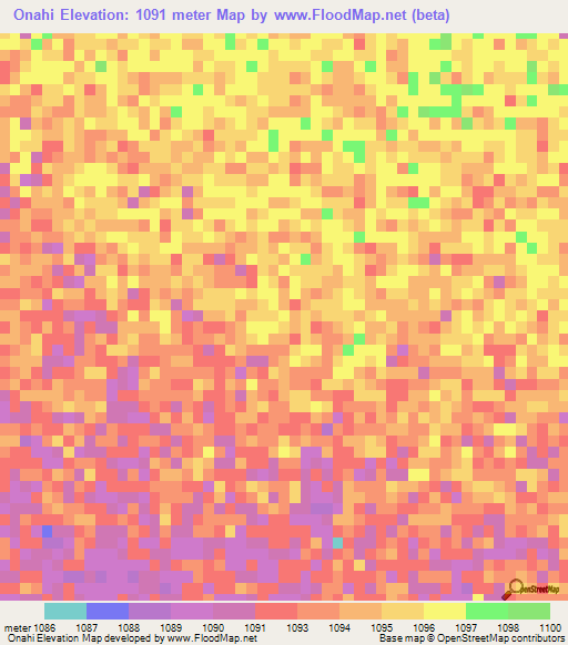 Onahi,Namibia Elevation Map