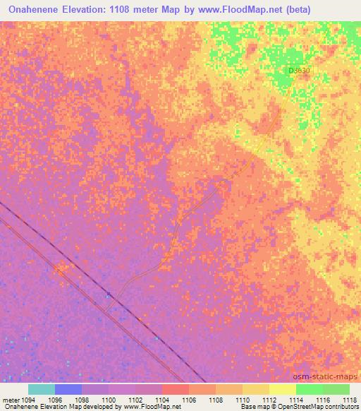 Onahenene,Namibia Elevation Map