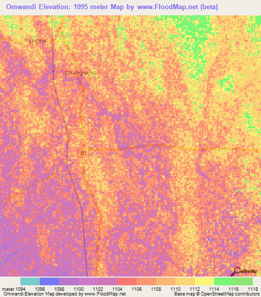 Omwandi,Namibia Elevation Map