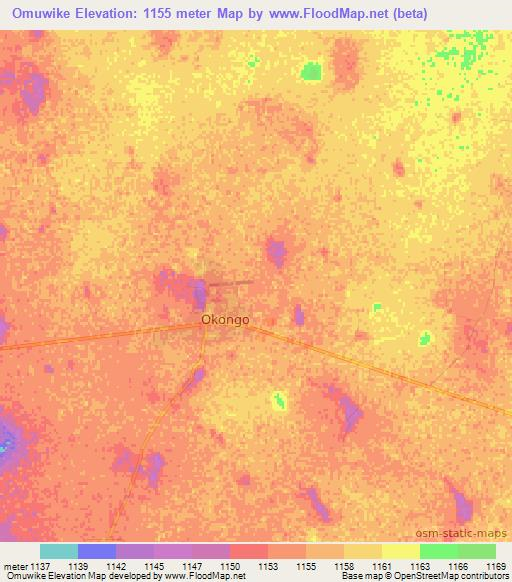 Omuwike,Namibia Elevation Map