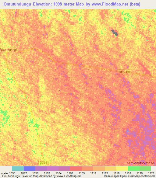 Omutundungu,Namibia Elevation Map