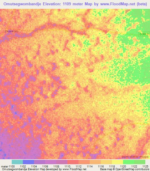 Omutsegwombandje,Namibia Elevation Map