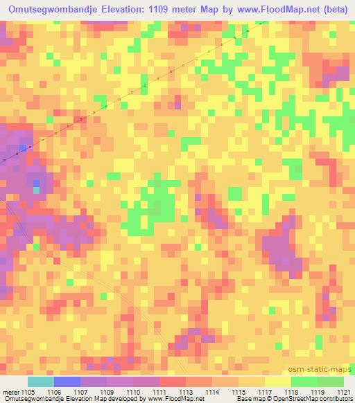 Omutsegwombandje,Namibia Elevation Map