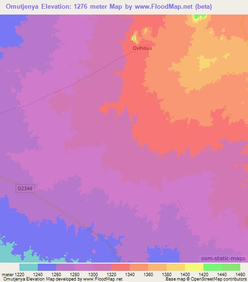 Omutjenya,Namibia Elevation Map