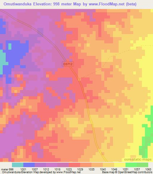 Omutiwanduka,Namibia Elevation Map