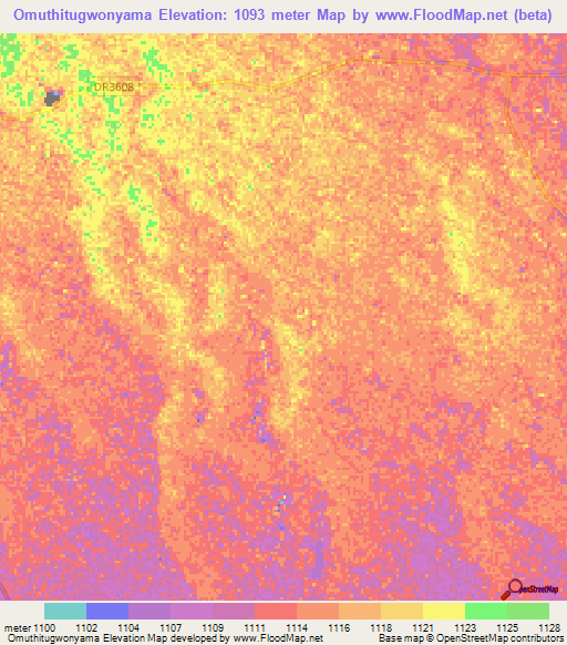 Omuthitugwonyama,Namibia Elevation Map