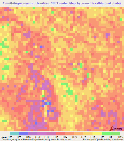 Omuthitugwonyama,Namibia Elevation Map
