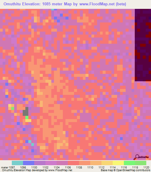 Omuthitu,Namibia Elevation Map