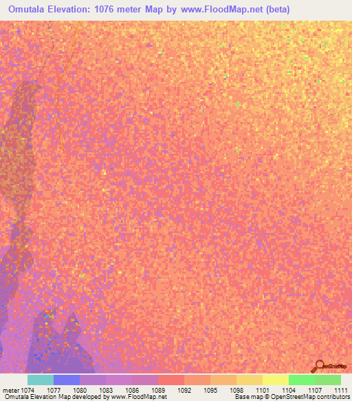 Omutala,Namibia Elevation Map