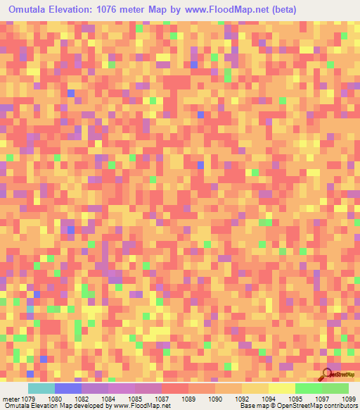 Omutala,Namibia Elevation Map